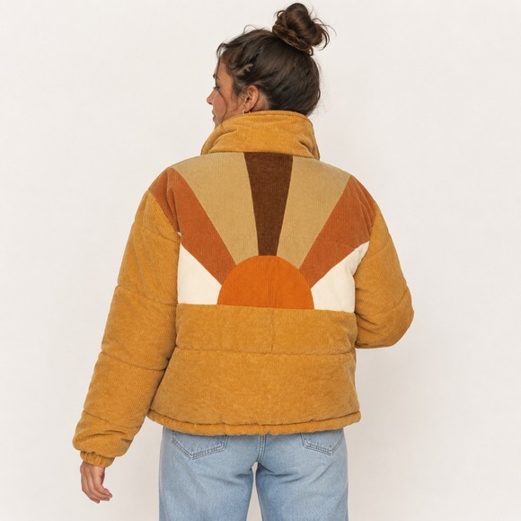 Ghanda Jackets & Blazers - Ghanda Corduroy Puffer Jacket Women Medium Mustard Yellow Quilted Gorpcore Retro